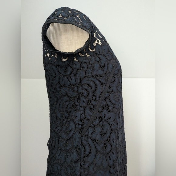 LOFT Navy Lace Inlay Short Sleeve Dress - Picture 7 of 13
